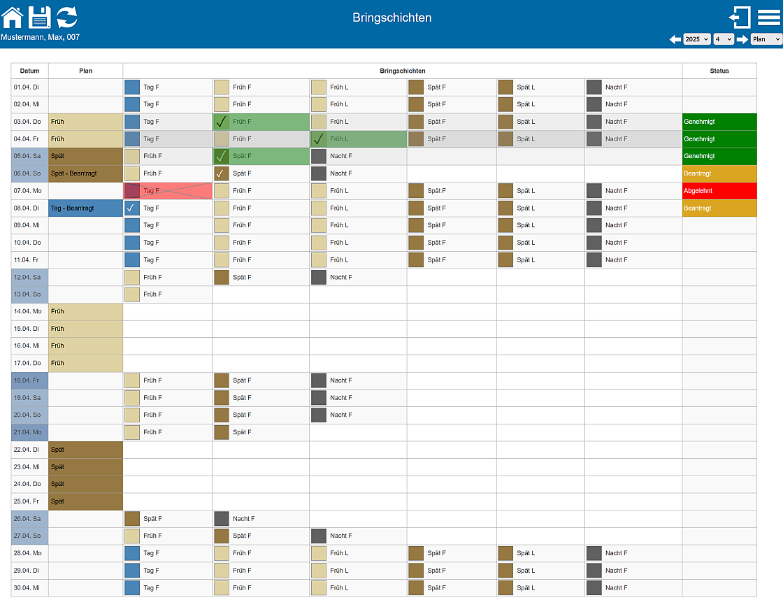 Schichtplan Bringschichten