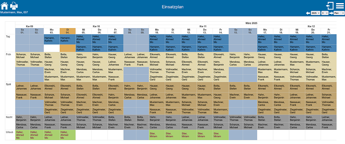 Schichtplan Dienstplan als Einsatzplan
