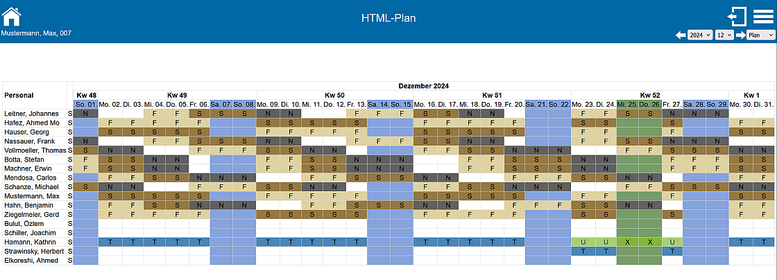 Schichtplaner Export HTML