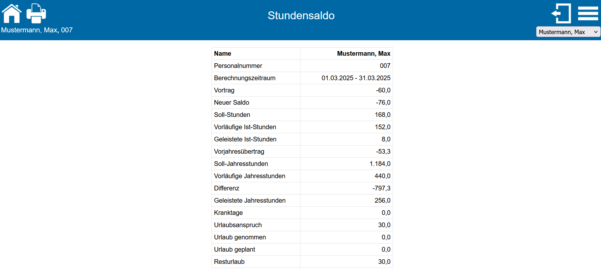 Dienstplan Stundenübersicht