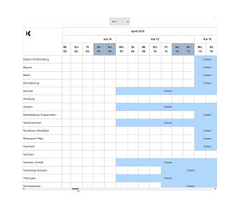 Ferienkalender Jahresübersicht