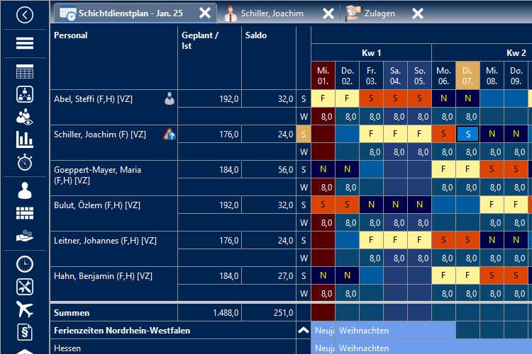 KI-Schichtplaner, Schichtplaner blau Modus